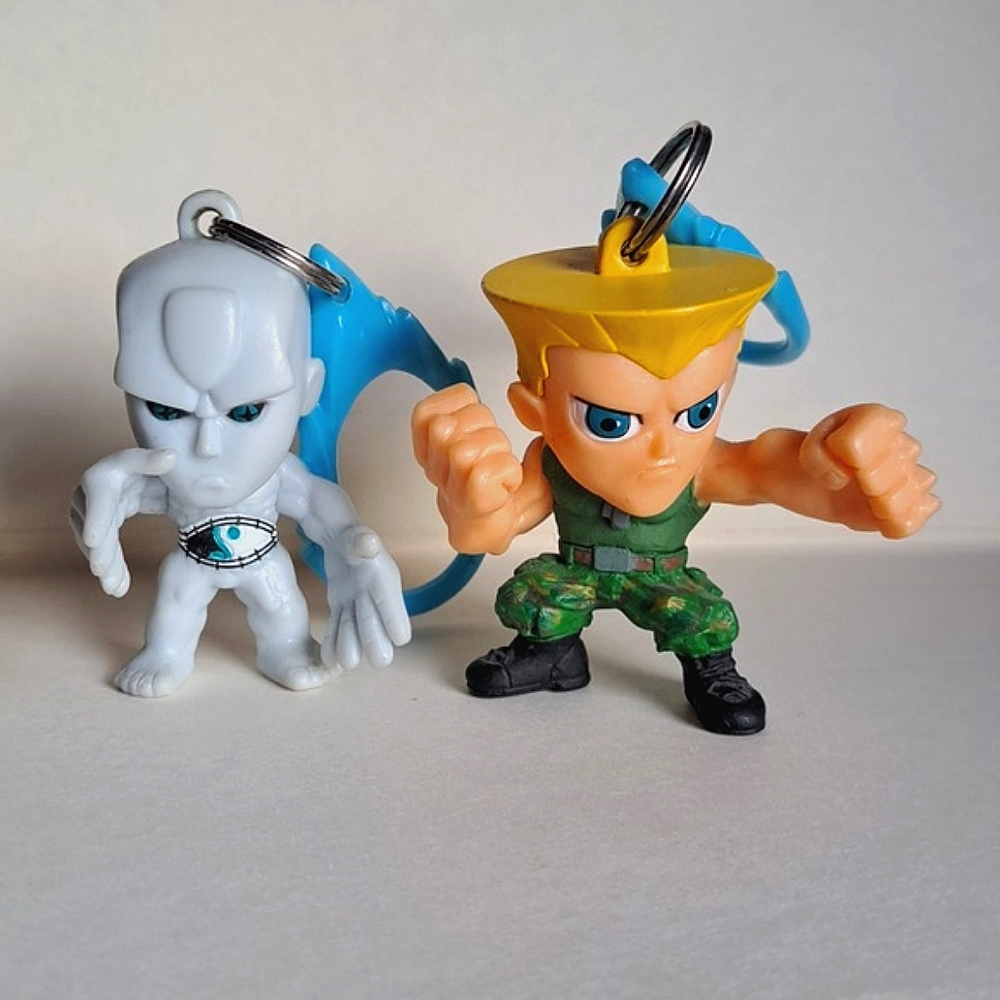 Two Capcom Street Fighter Backpack Hangers Keychain 2" Guile and Seth